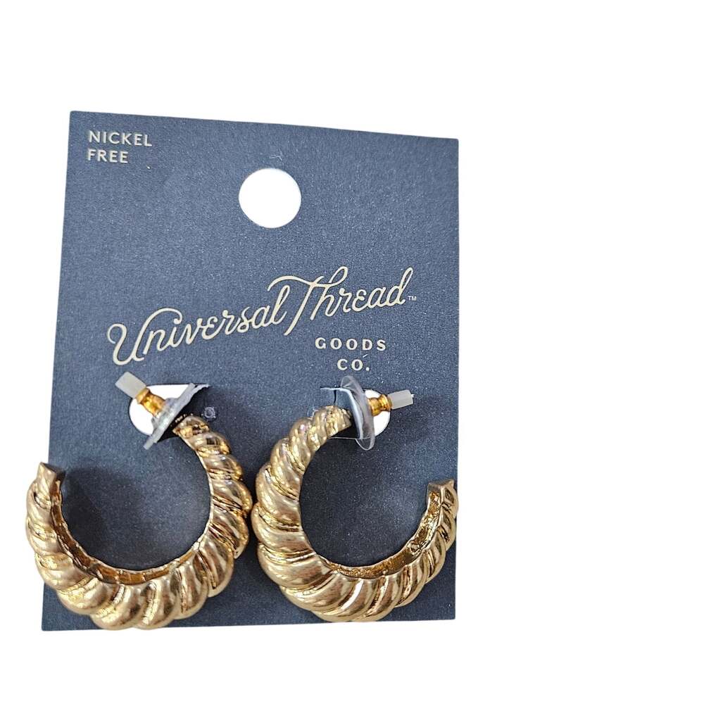 Universal Thread Gold Tone Chunky Twisted Croissant Hoop Earrings NWT